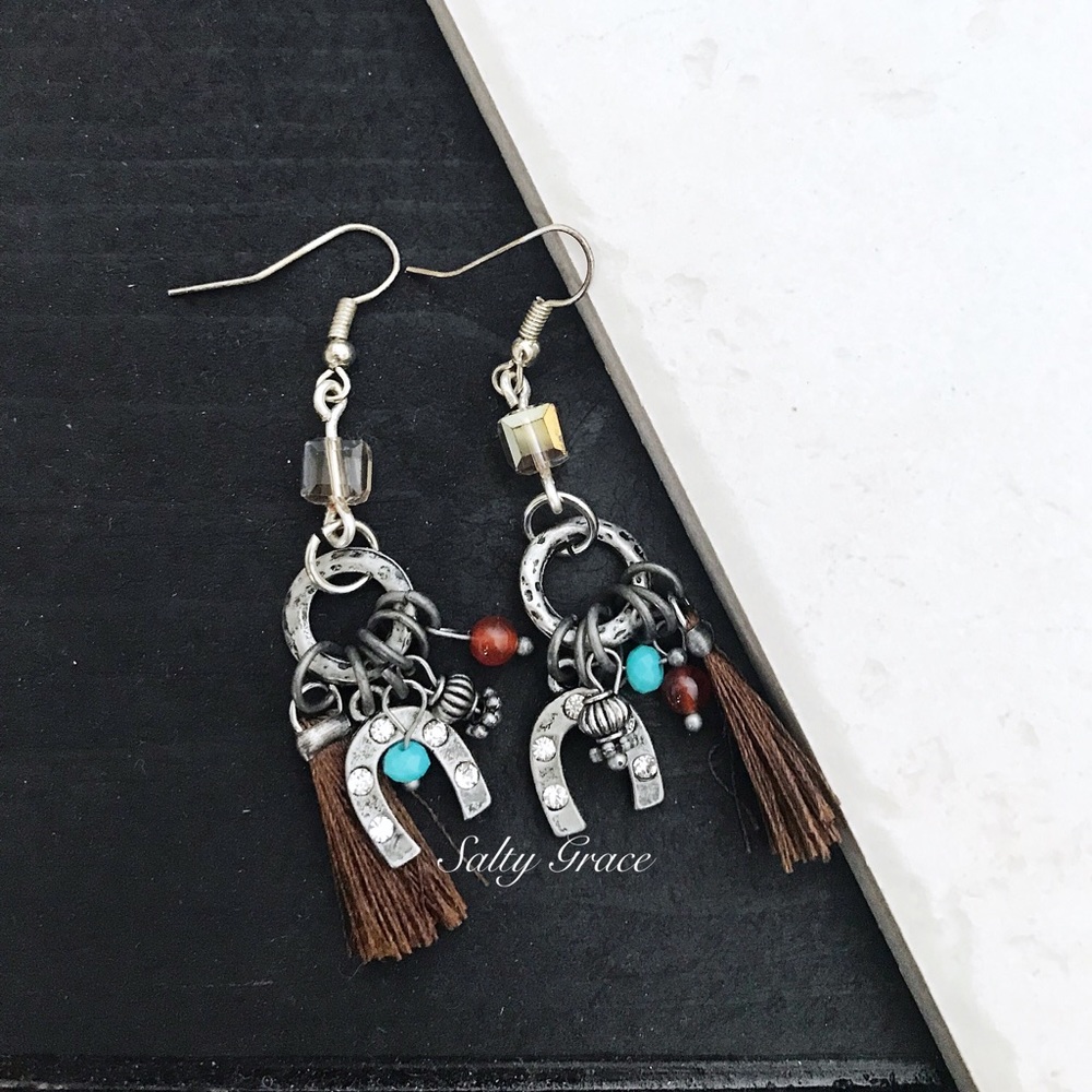 Horseshoe tassel Swarovski earrings